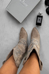 RODEO Flared Cowboy Western Boots - Taupe - 5