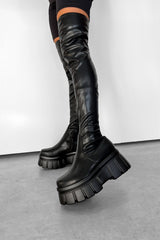 ROXANA Chunky Knee High Boots - Black PU