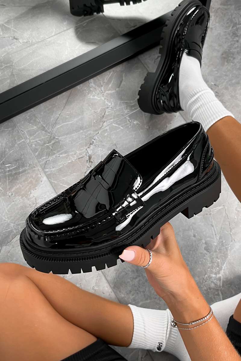 RUBY Chunky Slip On Loafers Black Patent – AJ VOYAGE