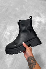 RUCTION Chunky Zip Front Ankle Boots - Black PU - 1