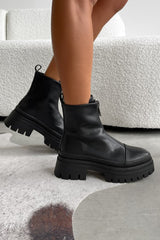 RUCTION Chunky Zip Front Ankle Boots - Black PU - 3