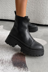 RUCTION Chunky Zip Front Ankle Boots - Black PU - 1