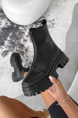 RUCTION Chunky Zip Front Ankle Boots - Black PU