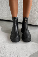 RUCTION Chunky Zip Front Ankle Boots - Black PU - 2