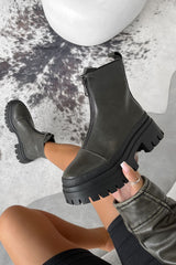 RUCTION Chunky Zip Front Ankle Boots - Khaki PU - 1