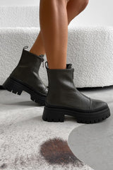 RUCTION Chunky Zip Front Ankle Boots - Khaki PU - 2