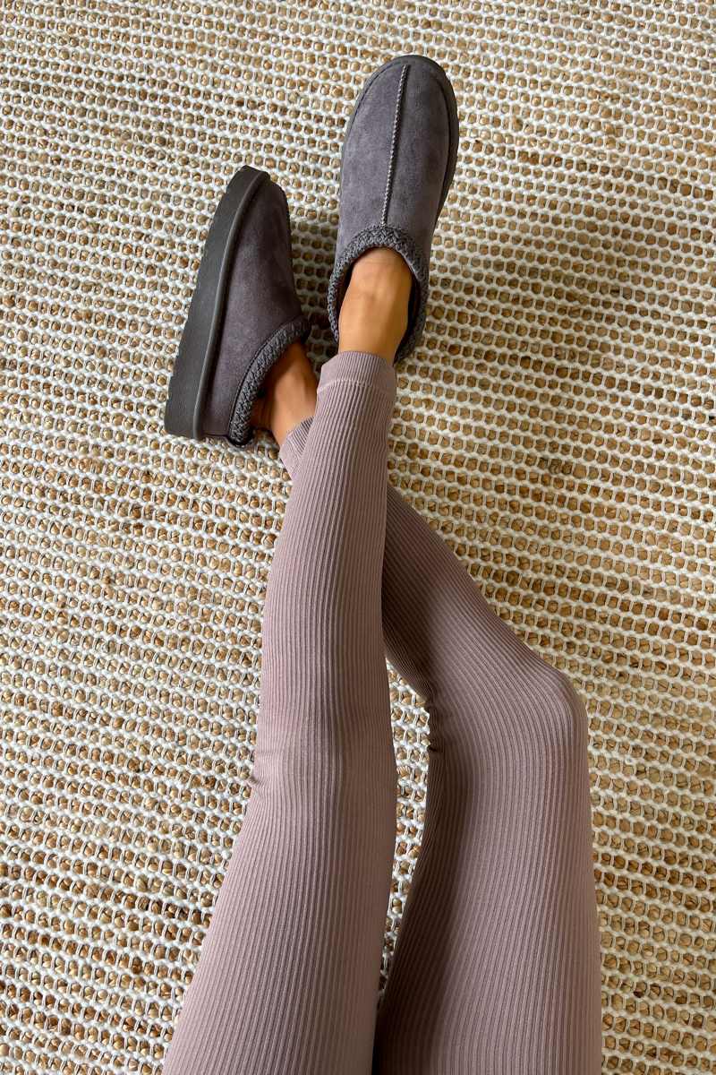 Ribbed High Waisted Leggings - Mocha