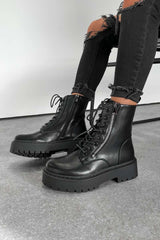 SAMI Chunky Sole Zip Ankle Boots - Black PU - 3