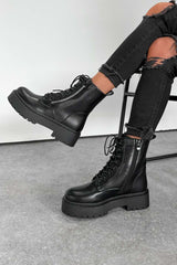 SAMI Chunky Sole Zip Ankle Boots - Black PU - 2