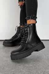 SAMI Chunky Sole Zip Ankle Boots - Black PU - 1