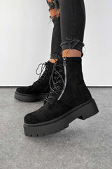 SAMI Chunky Sole Zip Ankle Boots - Black Suede - 3