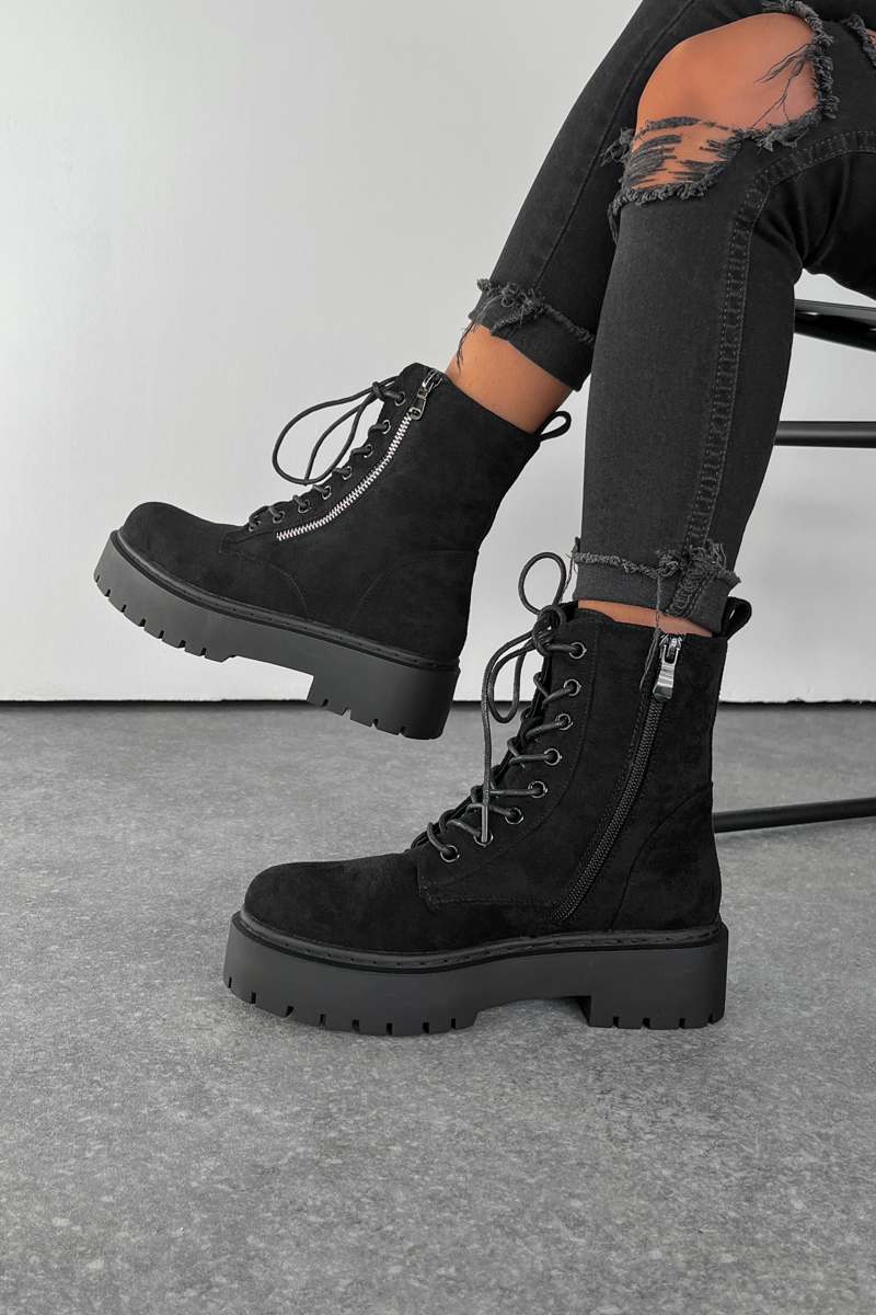 SAMI Chunky Sole Zip Ankle Boots Black Suede – AJ VOYAGE
