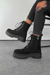 SAMI Chunky Sole Zip Ankle Boots - Black Suede - 3