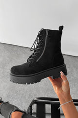 SAMI Chunky Sole Zip Ankle Boots - Black Suede