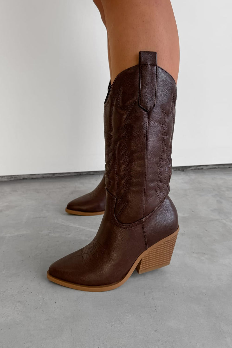 SANDY Cowboy Western Boots - Dark Brown - 4