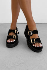 SHEREE Chunky Studded Buckle Sandals - Black