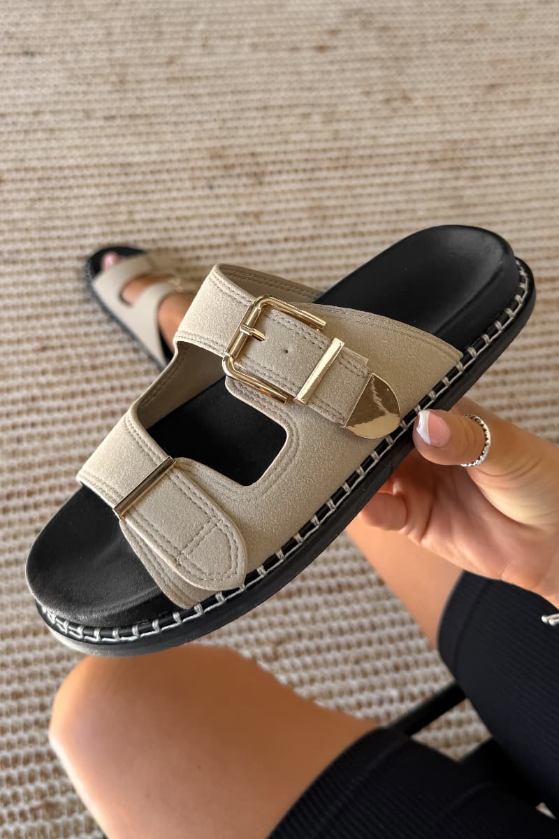 SIENNA Buckle Slider Sandal - Beige