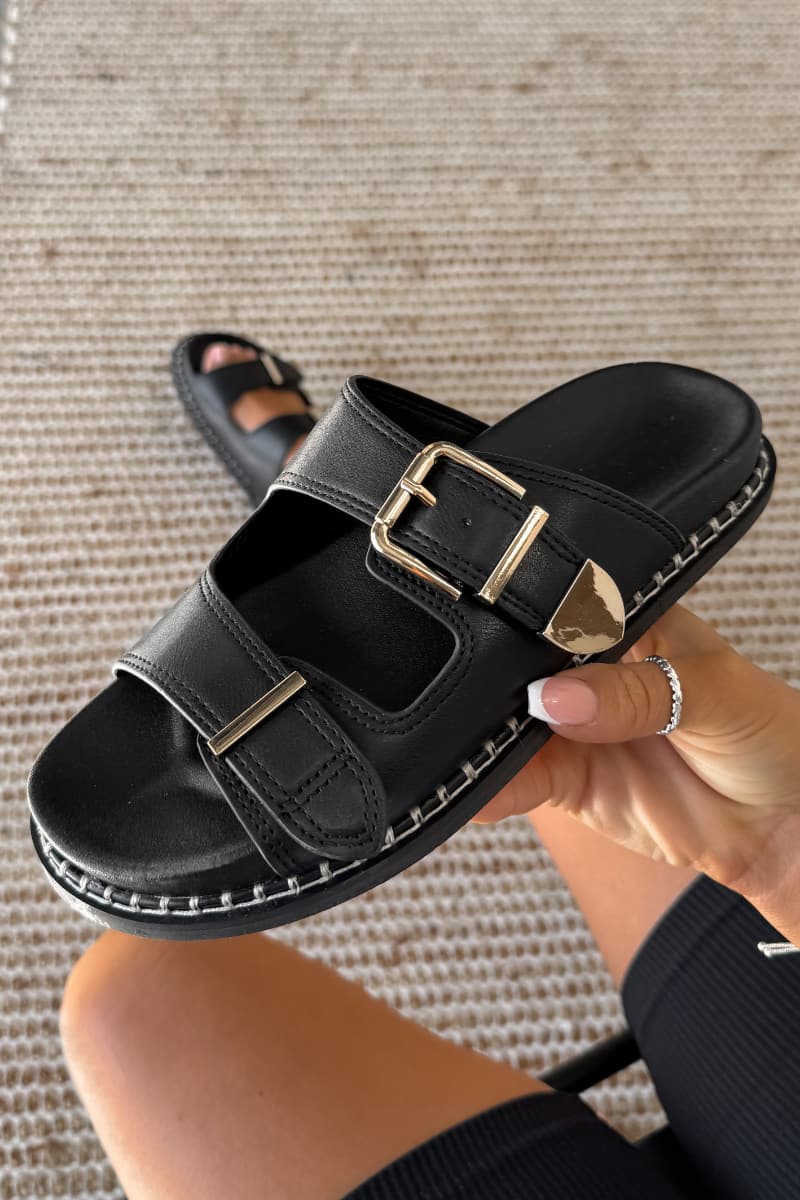 SIENNA Buckle Slider Sandal - Black