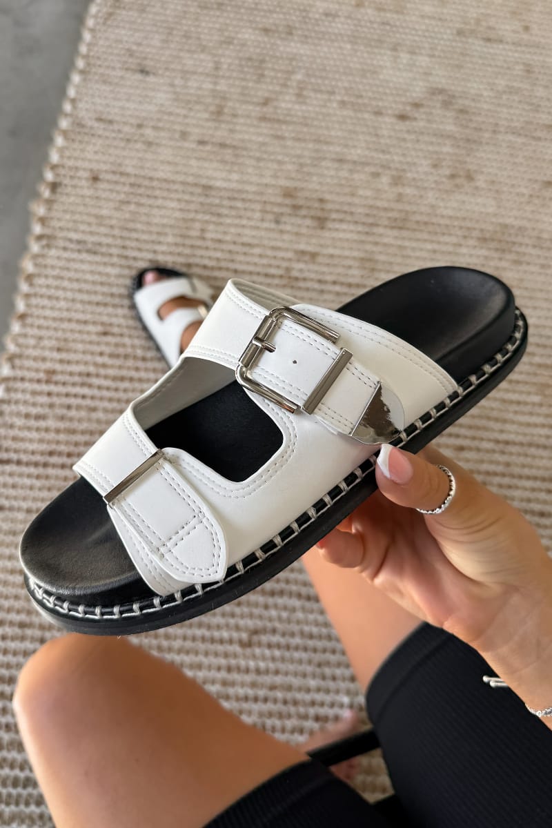SIENNA Buckle Slider Sandal - White
