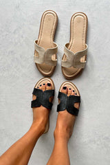 SIENNA Gladiator Slider Sandals - Black - 1
