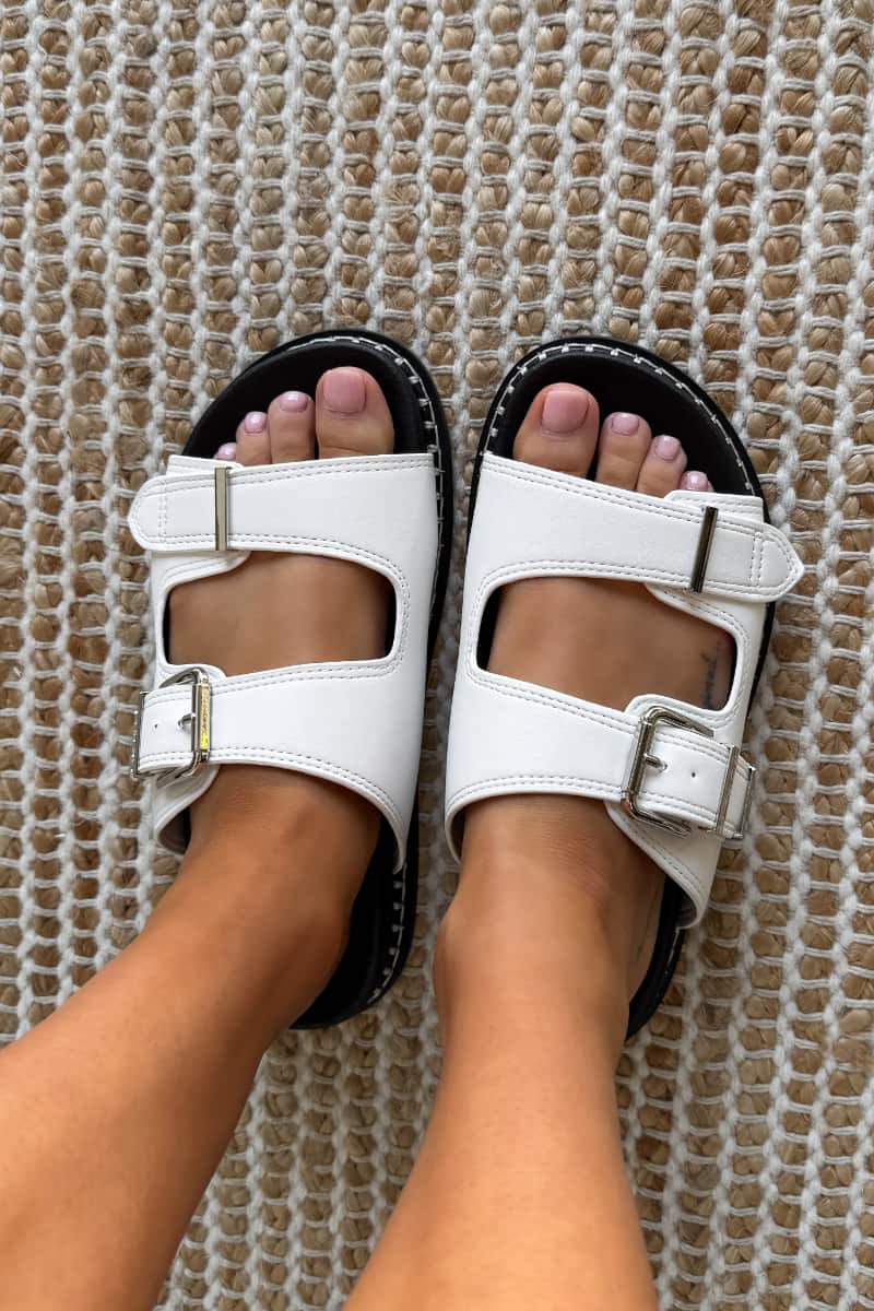 SIENNA Buckle Slider Sandal - White - 2