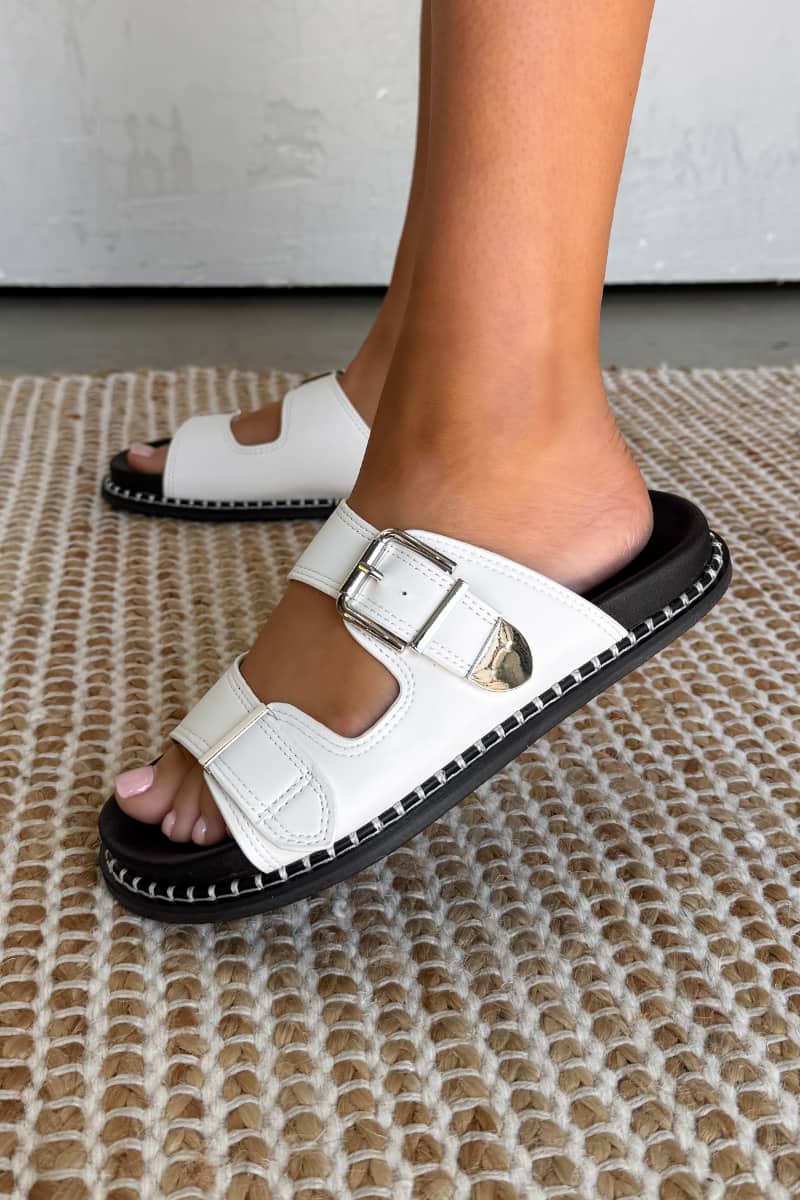 SIENNA Buckle Slider Sandal - White - 1