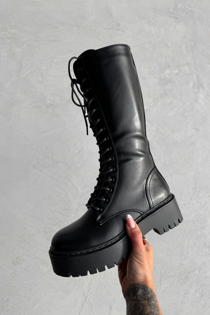 STOMP Knee High Chunky Platform Boots - Black PU