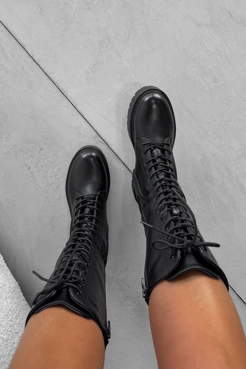 STOMP Knee High Chunky Platform Boots - Black PU - 3