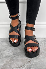 STRIKE IT Chunky Buckle Gladiator Sandals - Black - 5
