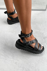 STRIKE IT Chunky Buckle Gladiator Sandals - Black - 6