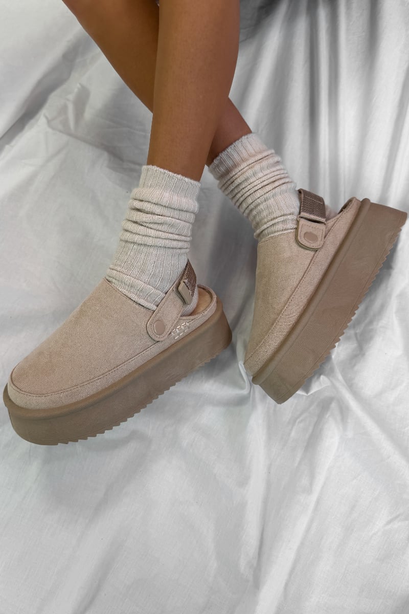 SUMMER Suede Ankle Strap Outdoor Chunky Slippers - Beige - 1