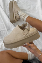 SUMMER Suede Ankle Strap Outdoor Chunky Slippers - Beige