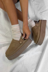 SUMMER Suede Ankle Strap Outdoor Chunky Slippers - Taupe - 1