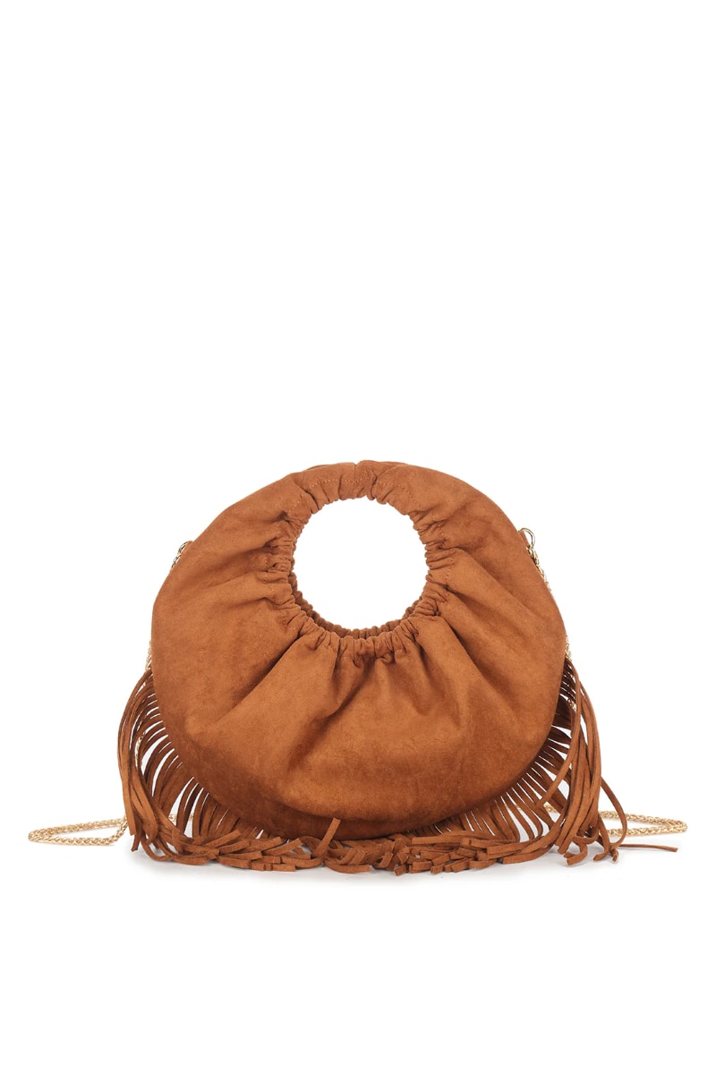 Shoulder Tassel Clutch Bag - Camel