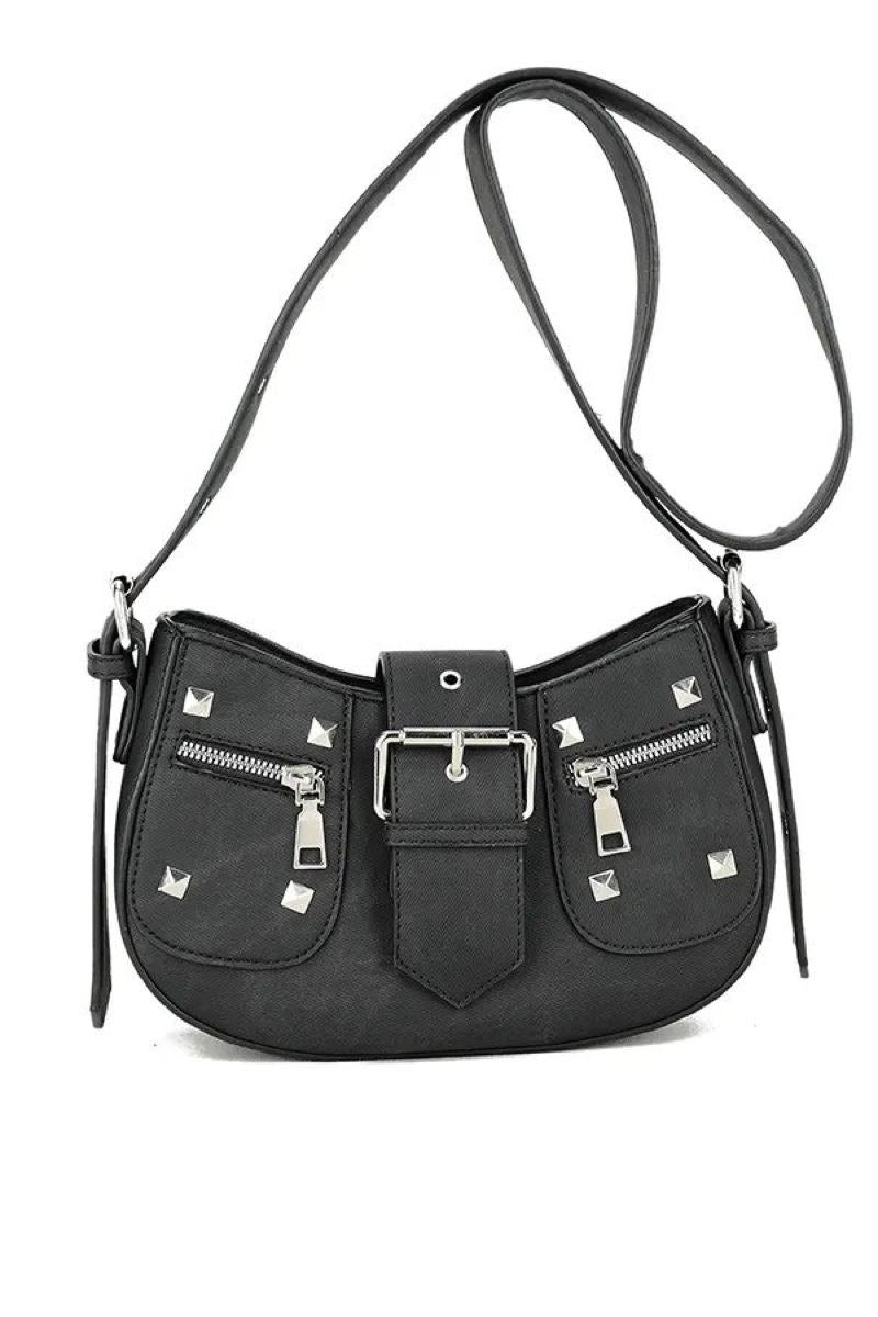 Studded Cross Body Bag - Black