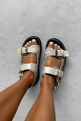 TAKE IT Chunky Gladiator Buckle Sandals - Beige PU - 2