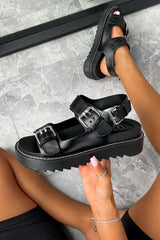 TAKE IT Chunky Gladiator Buckle Sandals - Black PU