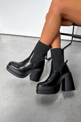 TAKE IT Sock Fit Platform Ankle Boots - Black PU - 2