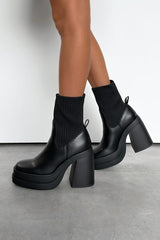 TAKE IT Sock Fit Platform Ankle Boots - Black PU - 1