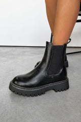 TAKEN Chelsea Stitch Ankle Boots - Black PU - 5