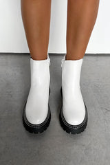 TAKEN Chelsea Stitch Ankle Boots - White PU - 1