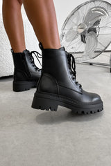 TAKEN Chunky Platform Ankle Boots - Black PU - 2