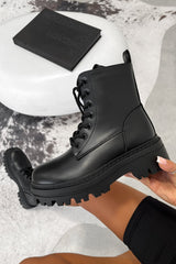 TAKEN Chunky Platform Ankle Boots - Black PU - 3