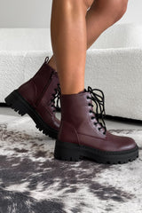 TAKEN Chunky Platform Ankle Boots - Burgundy PU - 3