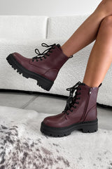 TAKEN Chunky Platform Ankle Boots - Burgundy PU - 4