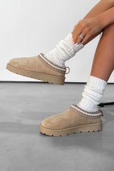 TALA Suede Embroidered Slippers - Beige - 3