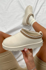 TALA Suede Embroidered Slippers - Cream