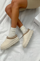 TALA Suede Embroidered Slippers - Cream - 1