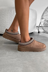 TALA Suede Embroidered Slippers - Mocha - 1
