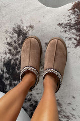 TALA Suede Embroidered Slippers - Mocha